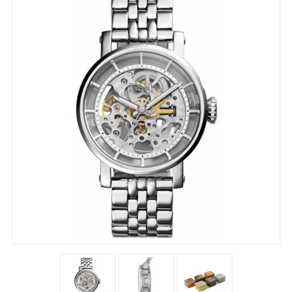 Fossil Boyfriend Silver Automatic Skeleton Watch